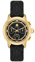 Tory Burch The Tory Chronograph Black Dial Black Leather Strap Watch for Women - TBW1055