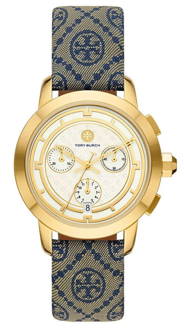 Tory Burch Classic Chronograph White Dial Grey Nylon Strap Watch for Women - TBW1035