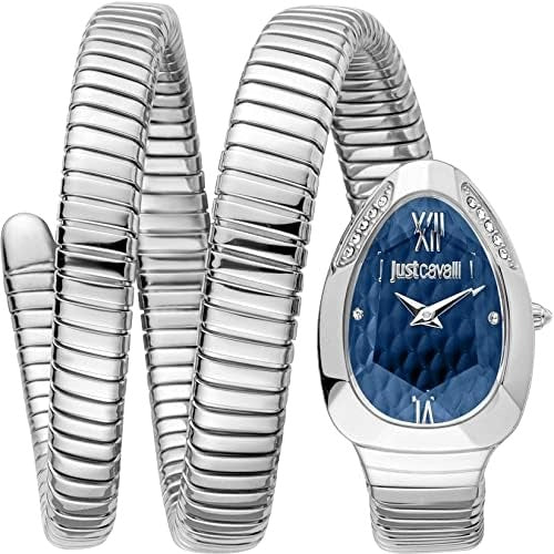 Just Cavalli Serpente Metallica Blue Dial Silver Steel Strap Watch for Women - JC1L224M0025