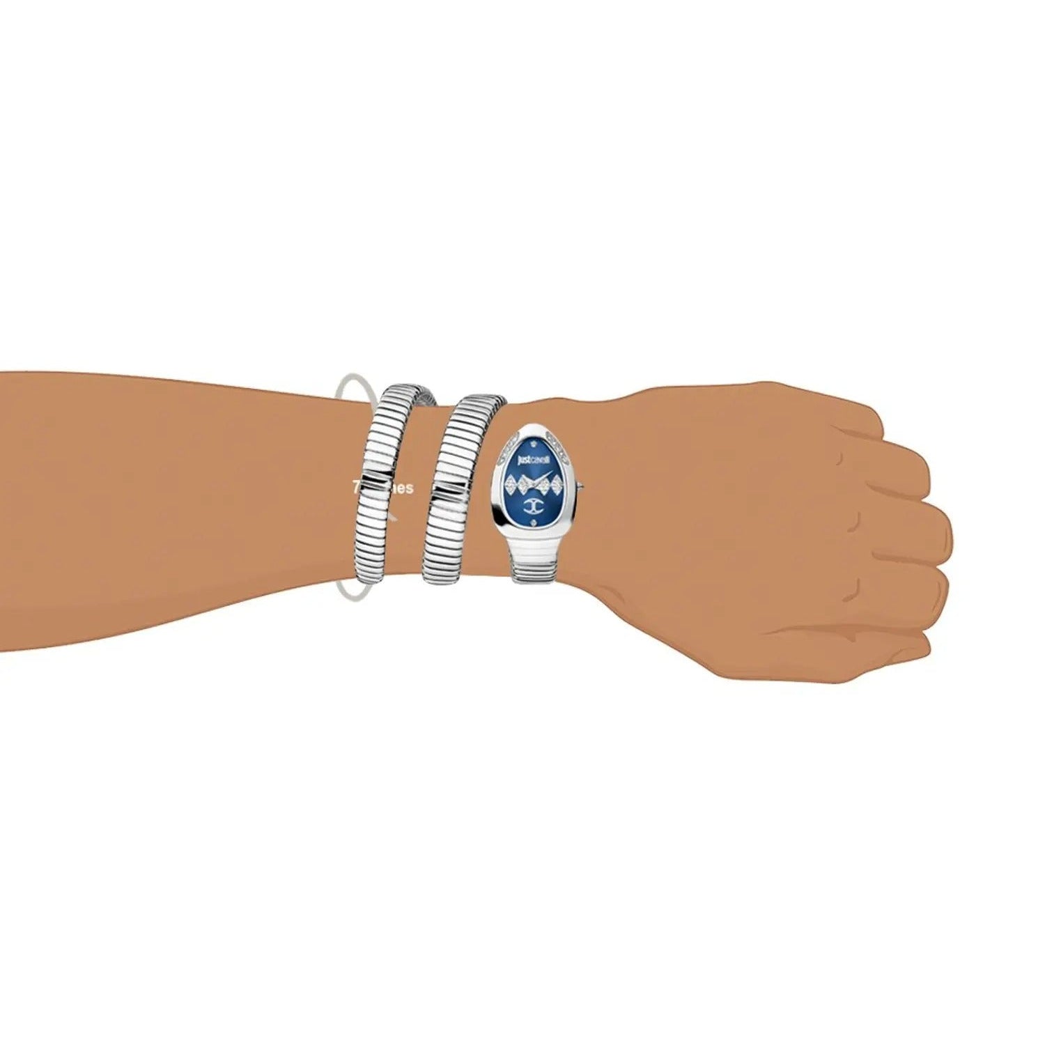 Just Cavalli Vezzoso Blue Dial Silver Steel Strap Watch for Women - JC1L230M0025