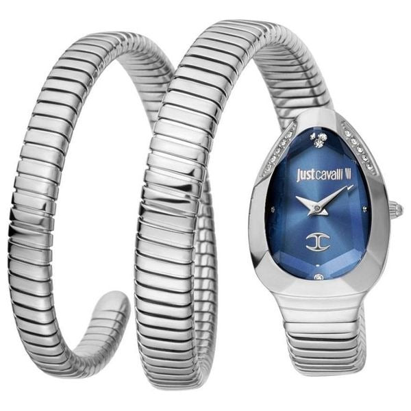 Just Cavalli Serpente Metallica Blue Dial Silver Steel Strap Watch for Women - JC1L209M0025