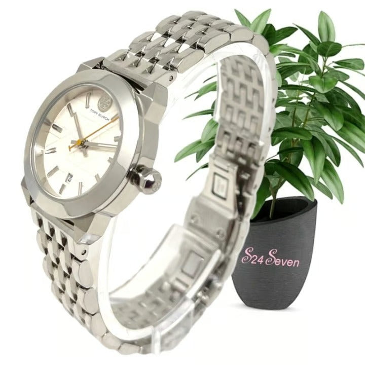 Tory Burch Whitney Ivory White Dial Silver Steel Strap Watch for Women - TBW8001