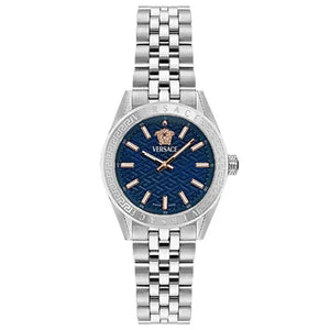  Shop Authentic Versace V-Code Analog Blue Dial Silver Steel Strap Watch for Women - VE8I00324 - Luxxuri