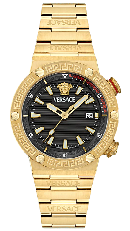  Shop Authentic Versace Greca Logo Quartz Black Dial Gold Steel Strap Watch for Men - VE8G00624 - Luxxuri