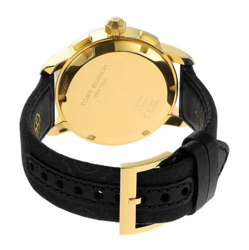 Tory Burch The Tory Chronograph Black Dial Black Leather Strap Watch for Women - TBW1055