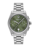  Shop Authentic Emporio Armani Federico Chronograph Green Dial Silver Steel Strap Watch for Men - AR11640 - Luxxuri