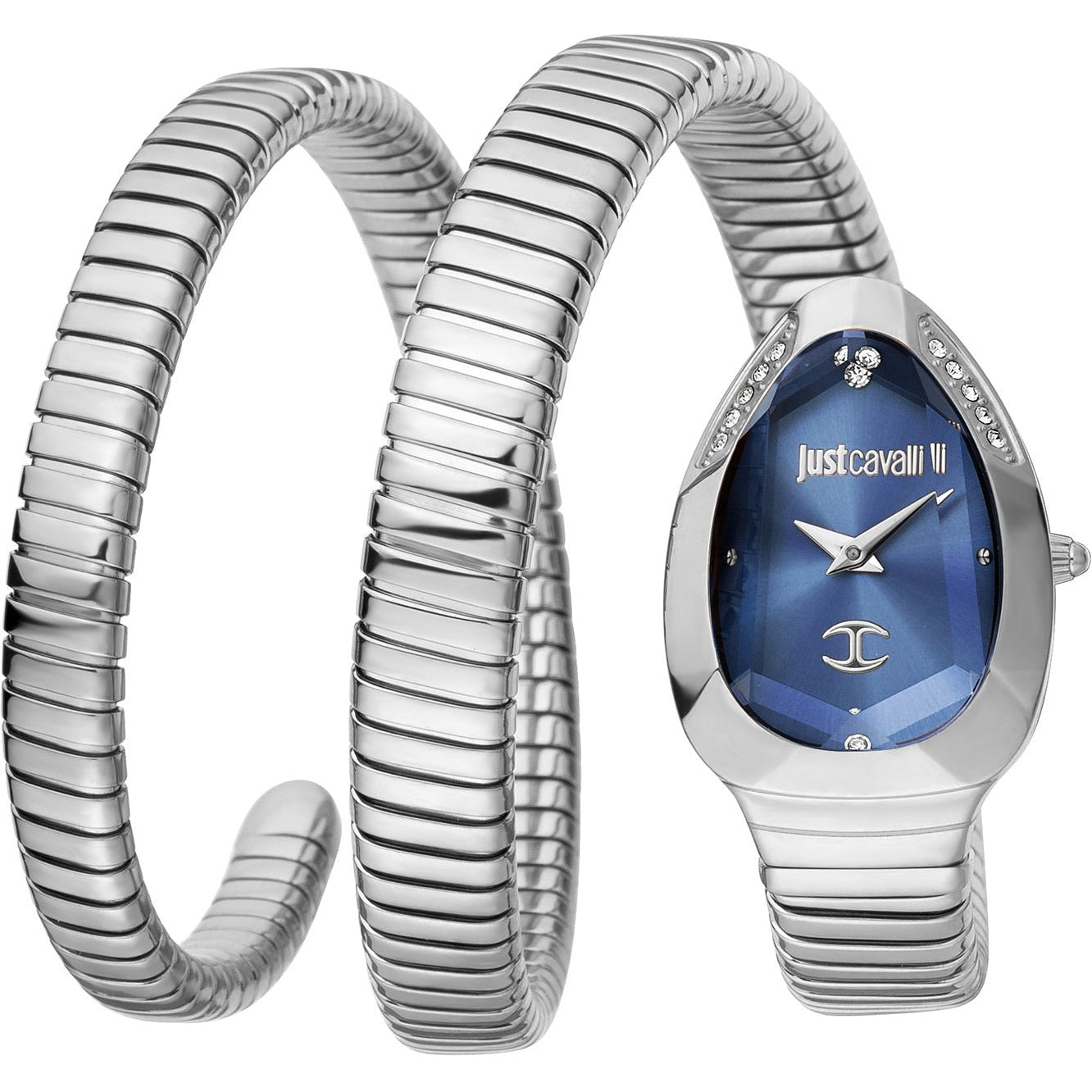 Just Cavalli Serpente Metallica Blue Dial Silver Steel Strap Watch for Women - JC1L209M0025