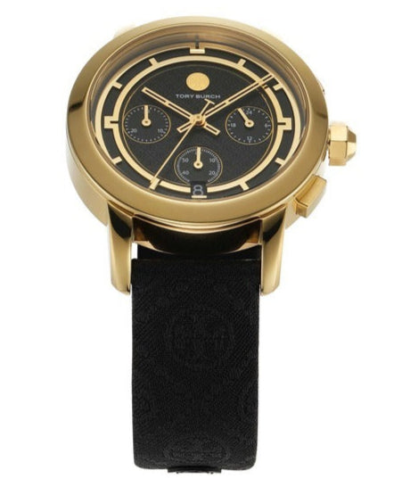 Tory Burch The Tory Chronograph Black Dial Black Leather Strap Watch for Women - TBW1055