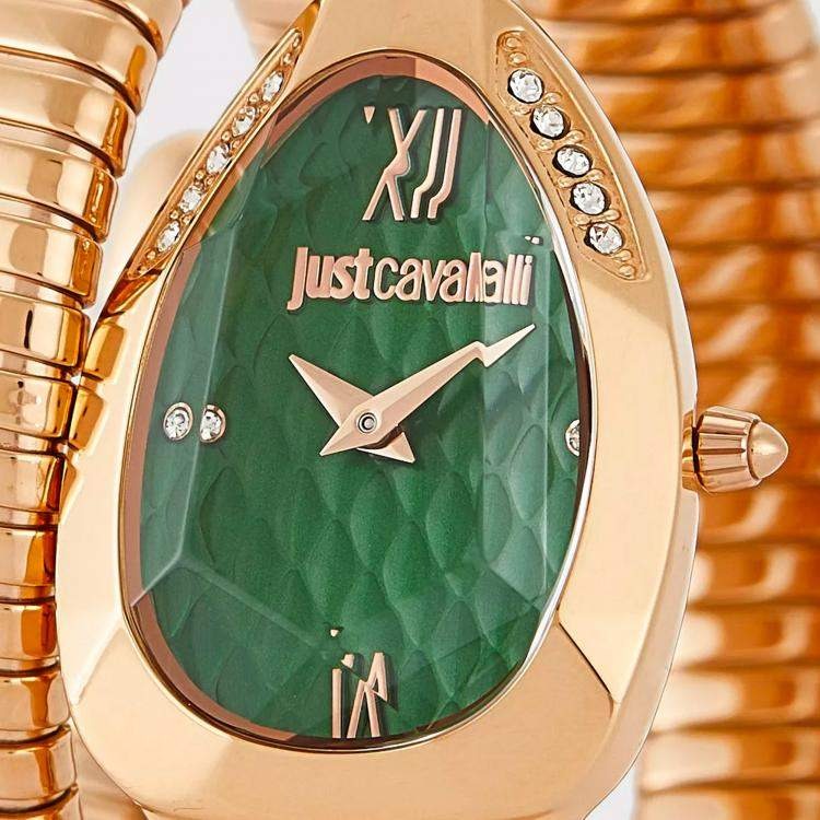 Just Cavalli Glam Evo 9 Green Dial Rose Gold Steel Strap Watch for Women - JC1L224M0055
