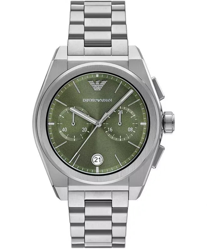  Shop Authentic Emporio Armani Federico Chronograph Green Dial Silver Steel Strap Watch for Men - AR11640 - Luxxuri