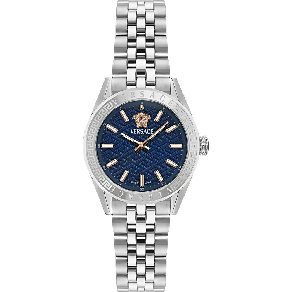  Shop Authentic Versace V-Code Analog Blue Dial Silver Steel Strap Watch for Women - VE8I00324 - Luxxuri