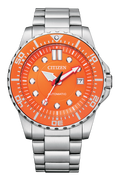 Citizen Mechanical Automatic Orange Dial Silver Steel Strap Watch for Men - NJ0128-80X