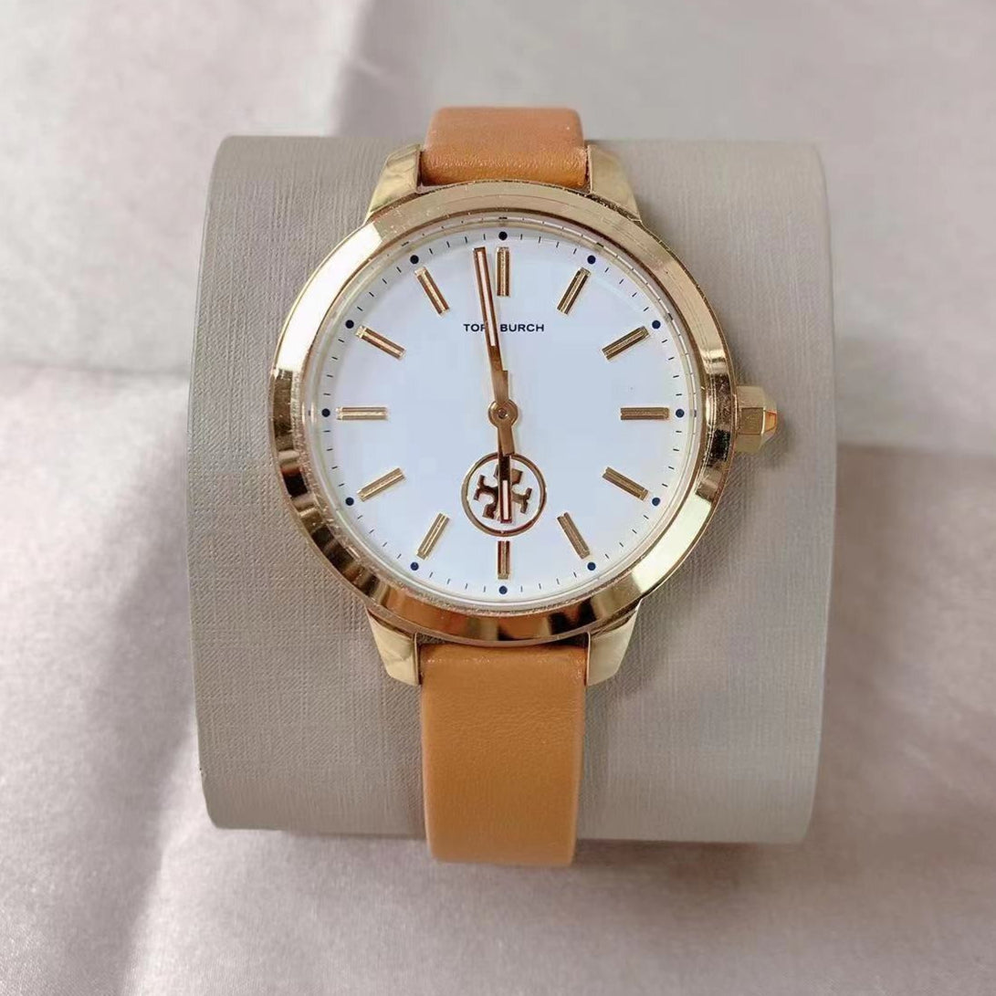 Tory Burch Collins Quartz White Dial Brown Leather Strap Watch for Women - TBW1202