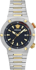  Shop Authentic Versace Greca Logo Diver Quartz Black Dial Two Tone Steel Strap Watch for Men - VE8G00424 - Luxxuri