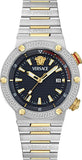  Shop Authentic Versace Greca Logo Diver Quartz Black Dial Two Tone Steel Strap Watch for Men - VE8G00424 - Luxxuri
