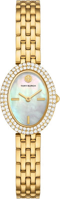 Tory Burch Oval Mother of Pearl Dial Gold Steel Strap Watch for Women - TBW6034