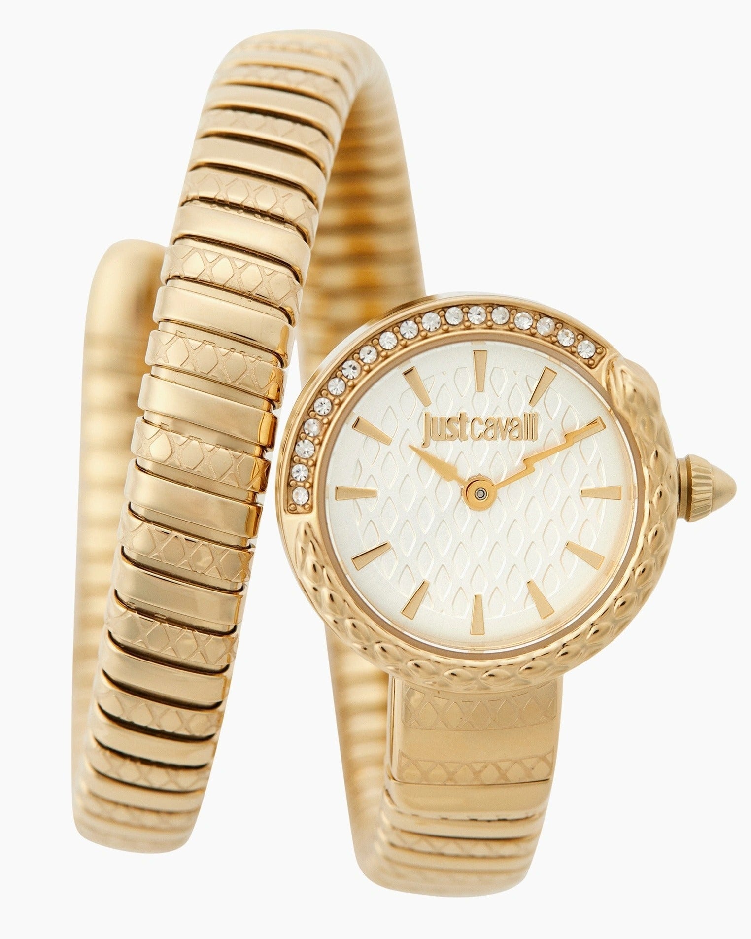 Just Cavalli Enchanting White Dial Gold Steel Strap Watch for Women - JC1L301M0025