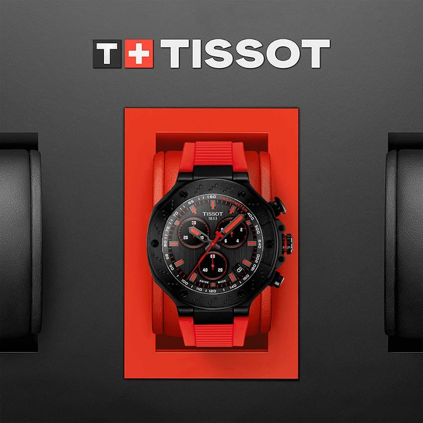 Tissot T Race Chronograph Black Dial Red Rubber Strap Watch for Men - T141.417.37.061.01