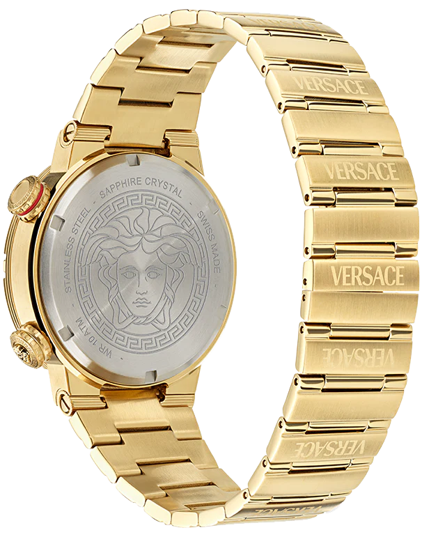  Shop Authentic Versace Greca Logo Quartz Black Dial Gold Steel Strap Watch for Men - VE8G00624 - Luxxuri