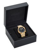  Shop Authentic Versace Greca Logo Quartz Black Dial Gold Steel Strap Watch for Men - VE8G00624 - Luxxuri