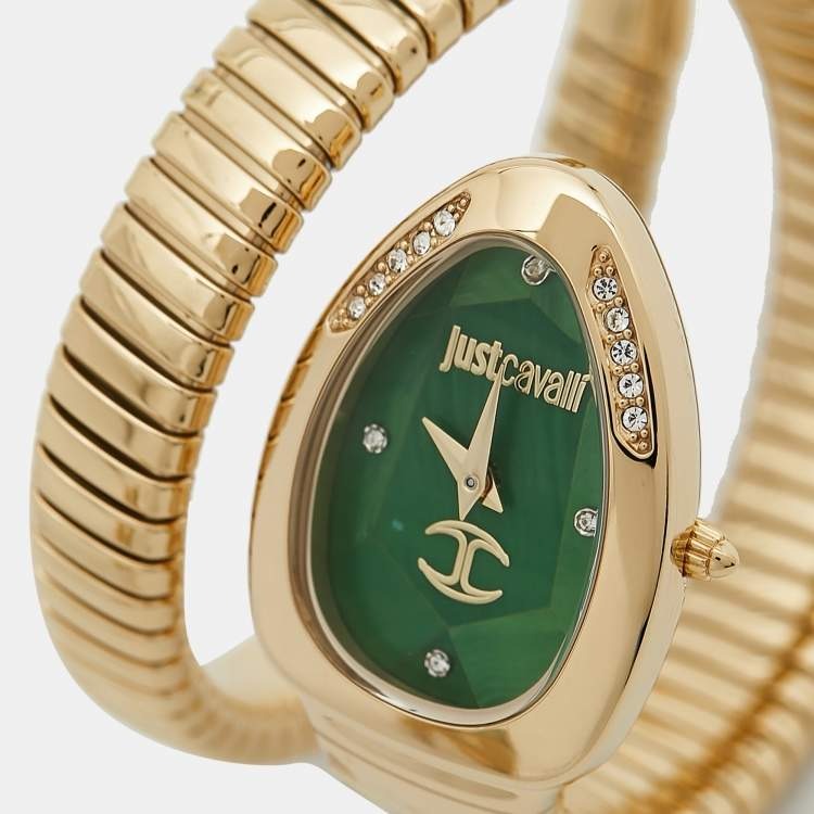 Just Cavalli Glam Evo 4 Green Dial Gold Steel Strap Watch for Women - JC1L229M0035