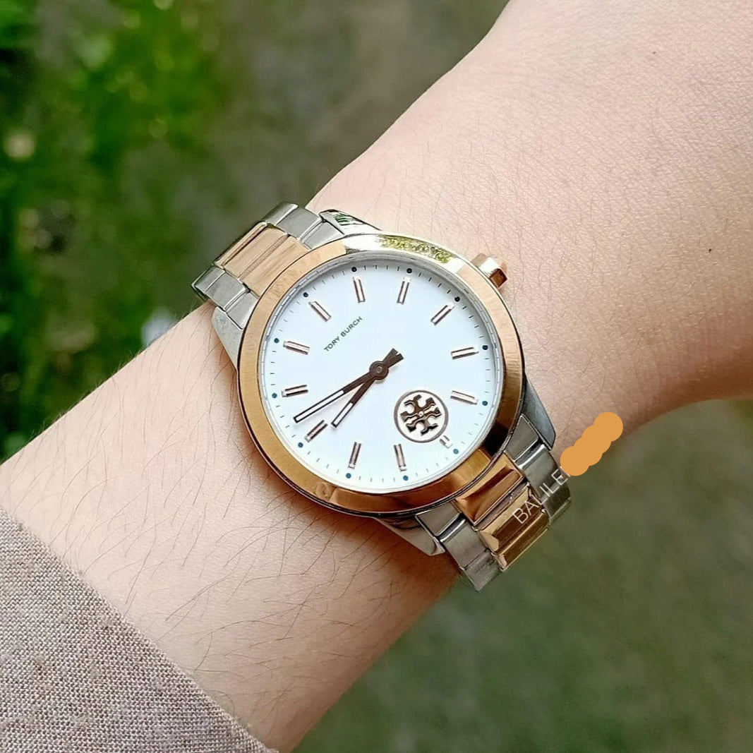 Tory Burch Collins White Dial Two Tone Steel Strap Watch for Women - TBW1305