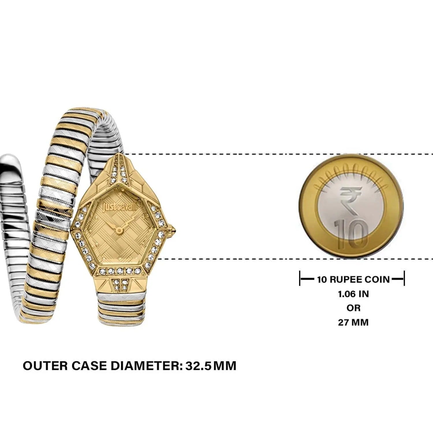 Just Cavalli Ornato Gold Dial Two Tone Steel Strap Watch for Women - JC1L303M0055