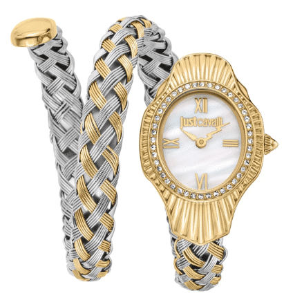 Just Cavalli Twined Mother of Pearl Dial Two Tone Steel Strap Watch for Women  - JC1L305M0055
