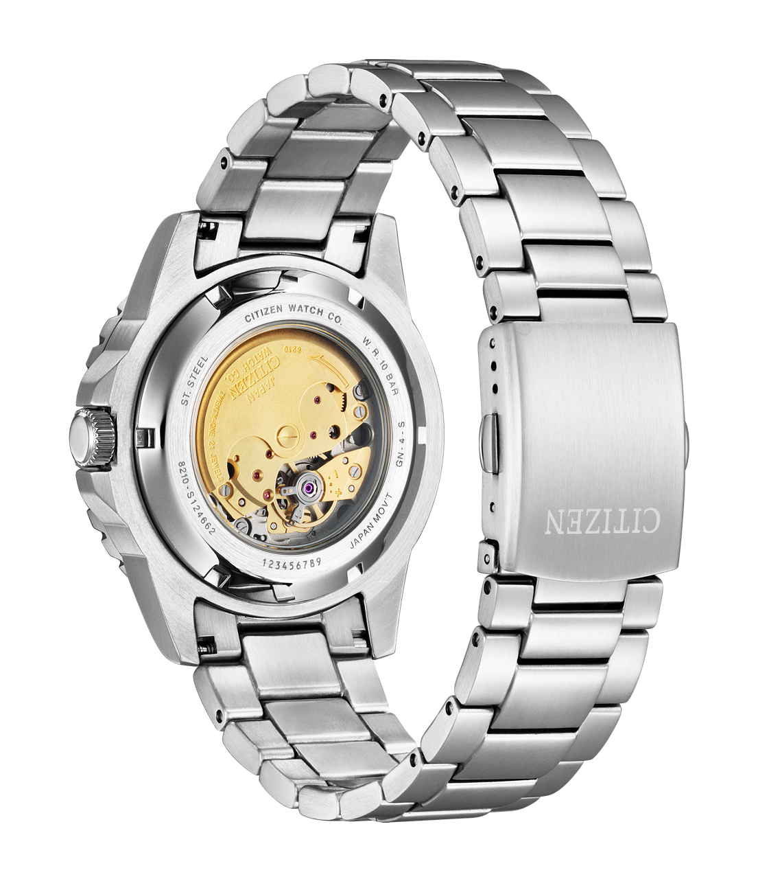 Citizen Mechanical Automatic Orange Dial Silver Steel Strap Watch for Men - NJ0128-80X