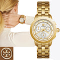 Tory Burch Classic Chronograph White Dial Gold Steel Strap Watch for Women - TBW1032