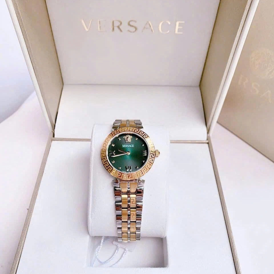  Shop Authentic Versace Daphnis Quartz Green Dial Two Tone Steel Strap Watch for Women - VEOCA0424 - Luxxuri