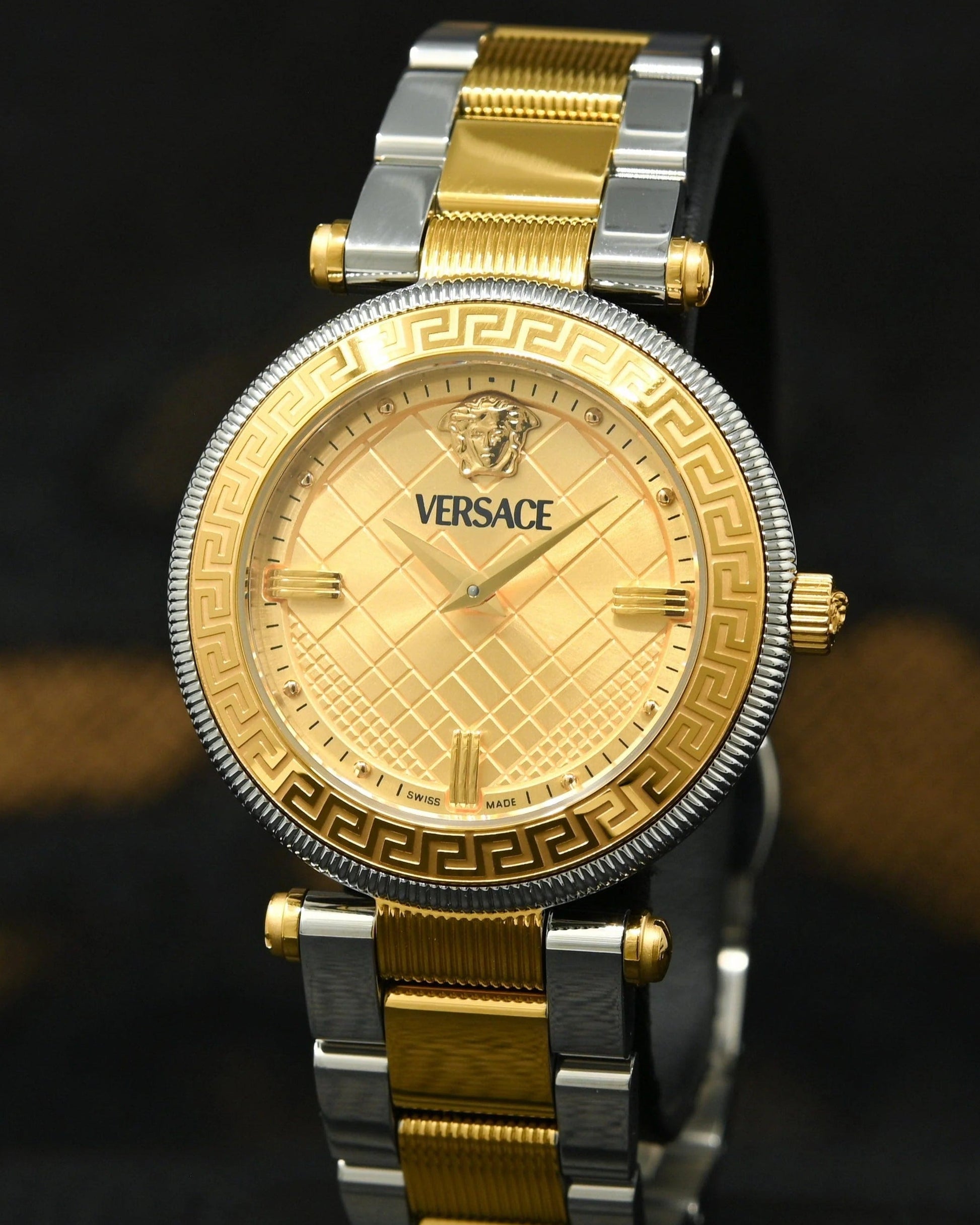  Shop Authentic Versace Reve Analog Gold Dial Two Tone Steel Strap Watch for Women - VE8B00324 - Luxxuri
