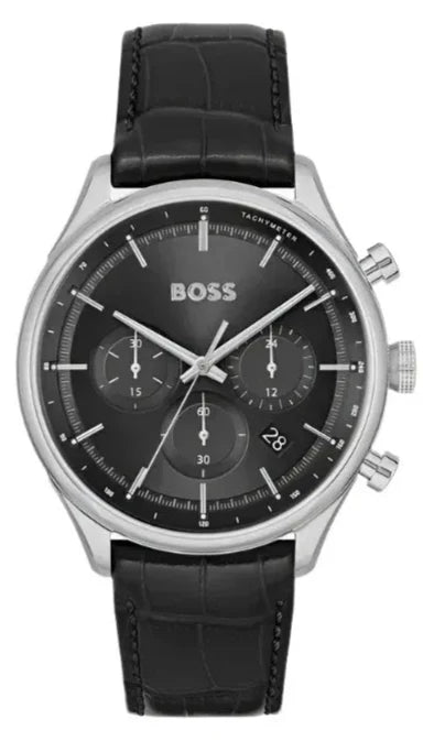  Shop Authentic Hugo Boss Gregor Chronograph Black Dial Black Leather Strap Watch for Men - 1514049 - Luxxuri