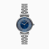 Emporio Armani Gianni T-Bar Blue Dial Silver Steel Strap Watch for Women - AR11627