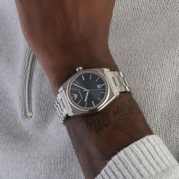  Shop Authentic Emporio Armani Frederico Analog Blue Dial Silver Steel Strap Watch for Men - AR11620 - Luxxuri