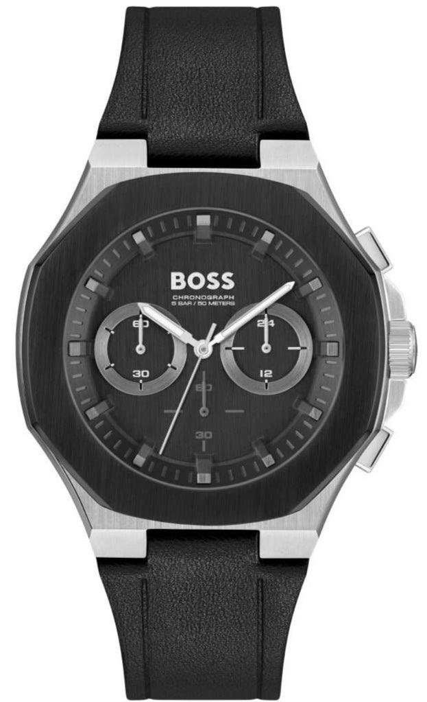  Shop Authentic Hugo Boss Taper Chronograph Black Dial Black Leather Strap Watch for Men - 1514085 - Luxxuri