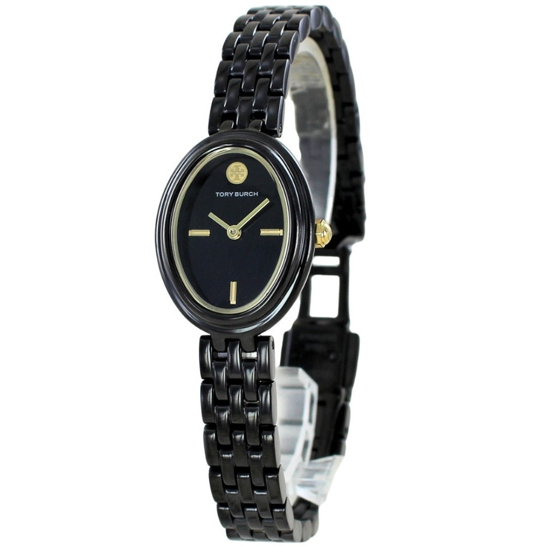 Tory Burch Oval Black Dial Black Steel Strap Watch for Women - TBW6035