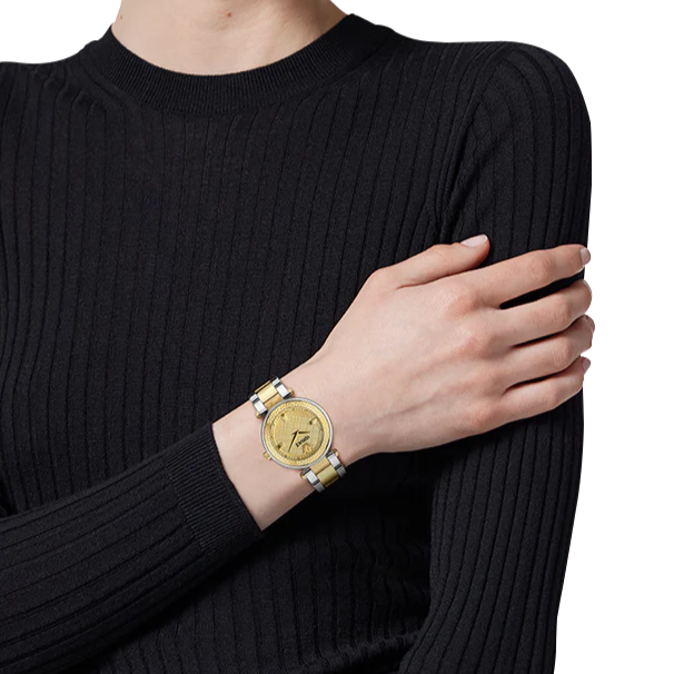  Shop Authentic Versace Reve Analog Gold Dial Two Tone Steel Strap Watch for Women - VE8B00324 - Luxxuri