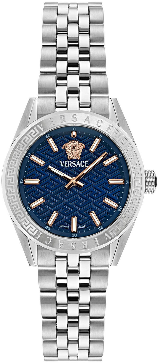  Shop Authentic Versace V-Code Analog Blue Dial Silver Steel Strap Watch for Women - VE8I00324 - Luxxuri