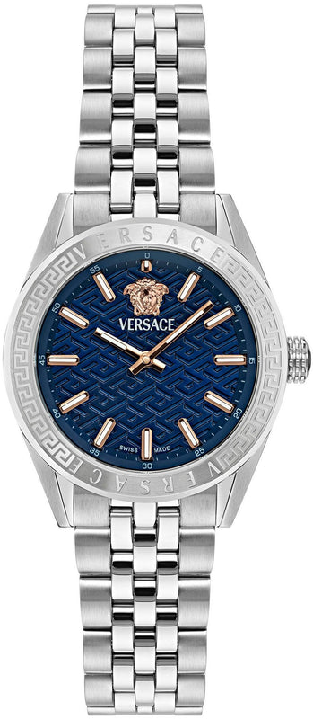  Shop Authentic Versace V-Code Analog Blue Dial Silver Steel Strap Watch for Women - VE8I00324 - Luxxuri