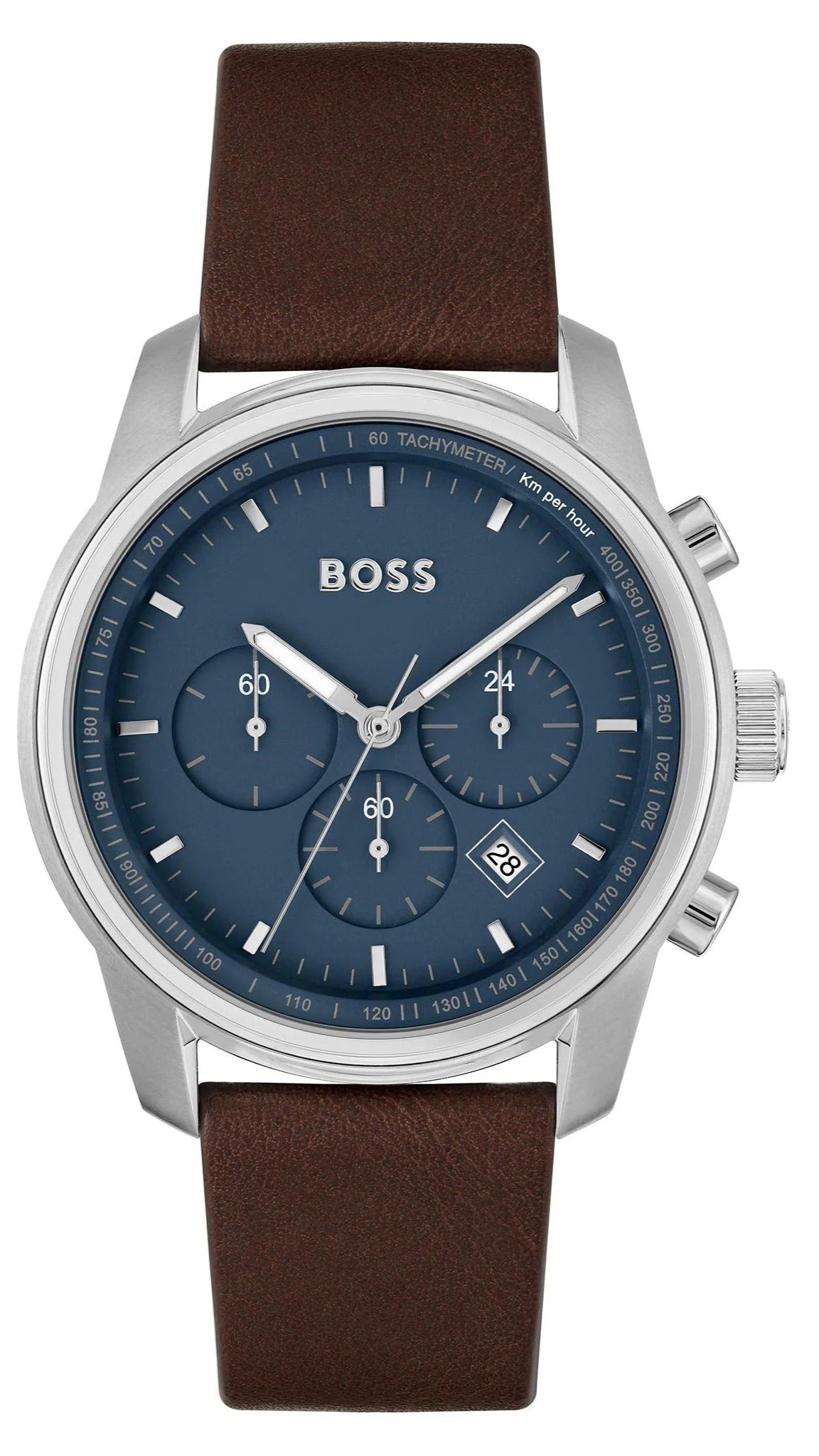  Shop Authentic Hugo Boss Trace Chronograph Blue Dial Brown Leather Strap Watch for Men - 1514002 - Luxxuri