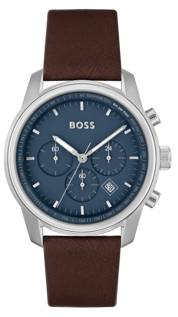  Shop Authentic Hugo Boss Trace Chronograph Blue Dial Brown Leather Strap Watch for Men - 1514002 - Luxxuri