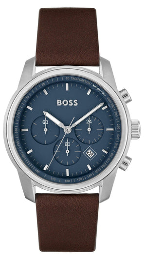  Shop Authentic Hugo Boss Trace Chronograph Blue Dial Brown Leather Strap Watch for Men - 1514002 - Luxxuri