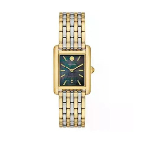 Tory Burch Eleanor Mother of Pearl Black Dial Two Tone Steel Strap Watch for Women - TBW1084