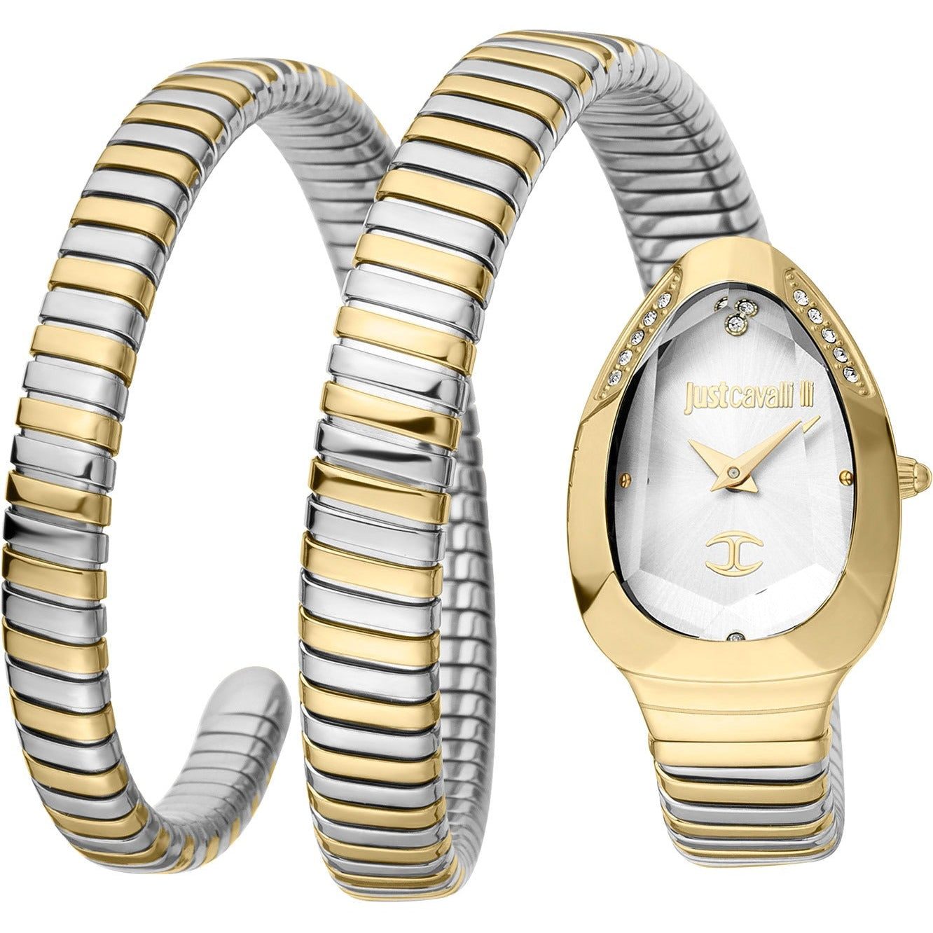 Just Cavalli Glam Evo 4 White Dial Two Tone Steel Strap Watch for Women - JC1L209M0065