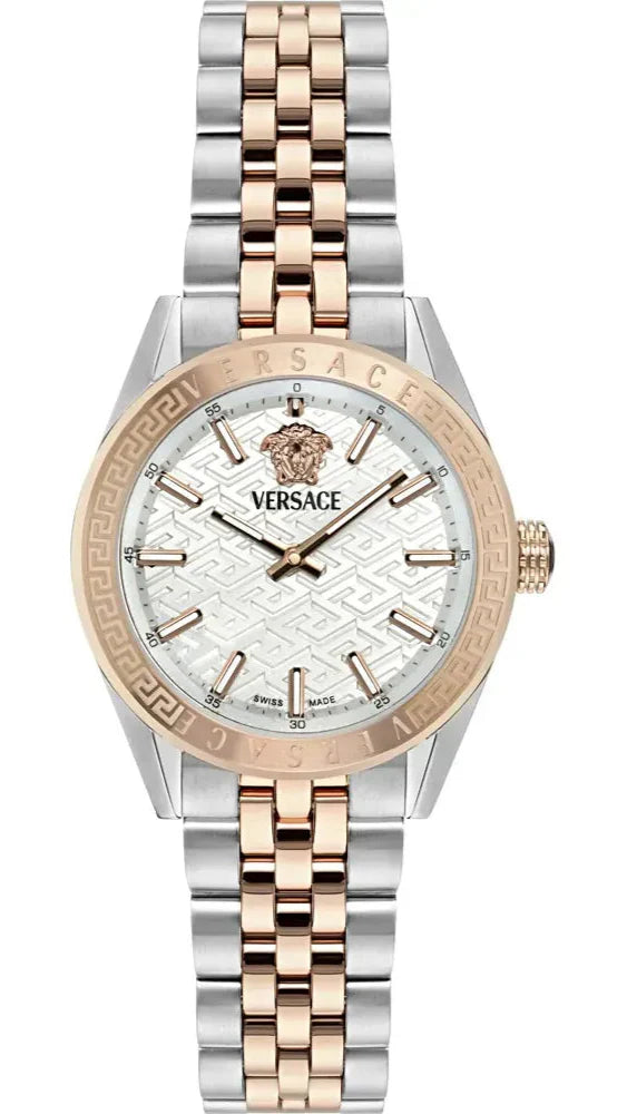  Shop Authentic Versace V-Code Analog White Dial Two Tone Steel Strap Watch for Women - VE8I00624 - Luxxuri