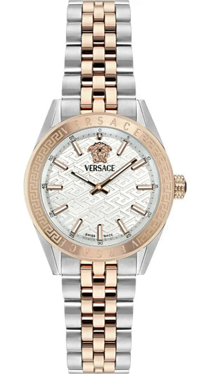  Shop Authentic Versace V-Code Analog White Dial Two Tone Steel Strap Watch for Women - VE8I00624 - Luxxuri