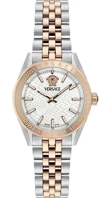  Shop Authentic Versace V-Code Analog White Dial Two Tone Steel Strap Watch for Women - VE8I00624 - Luxxuri