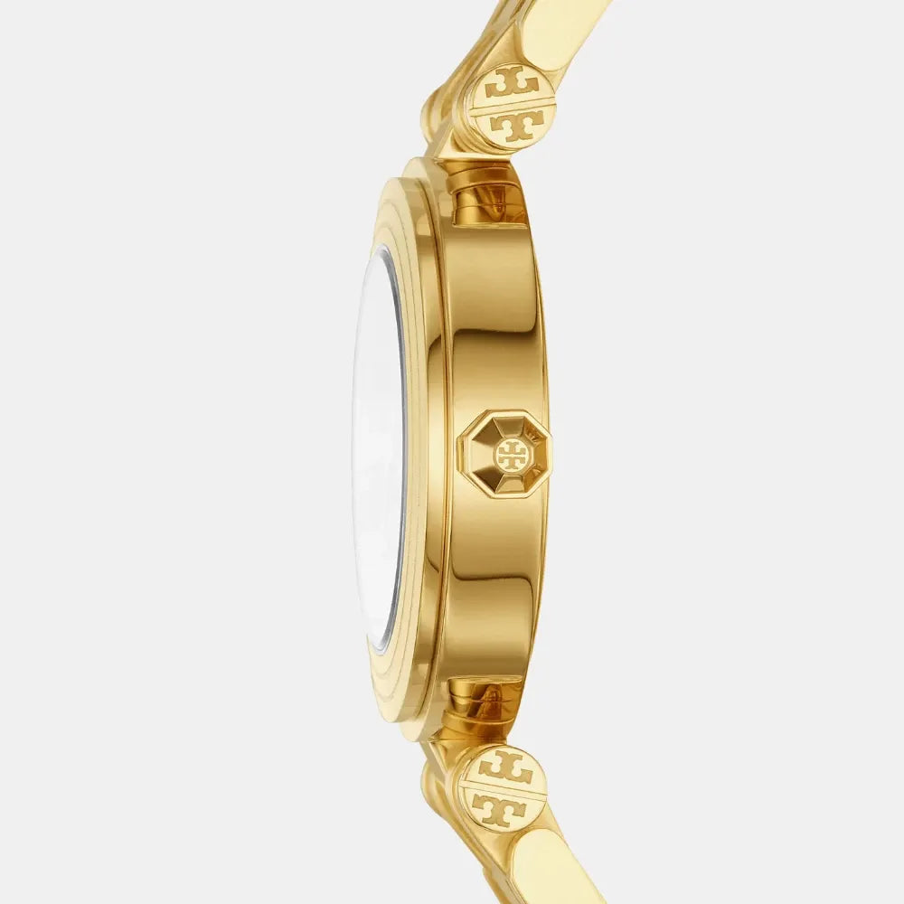 Tory Burch Classic T Black Dial Gold Steel Strap Watch for Women - TBW9010