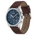  Shop Authentic Hugo Boss Trace Chronograph Blue Dial Brown Leather Strap Watch for Men - 1514002 - Luxxuri